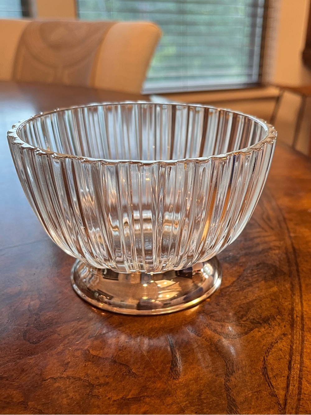 Godinger Clear Ribbed Glass Bowl with Silver-Tone Pedestal